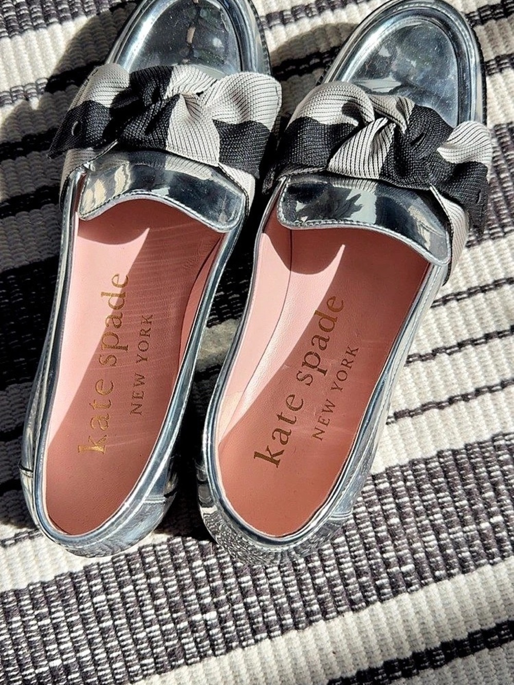 kate spade Metallic Silver Loafers